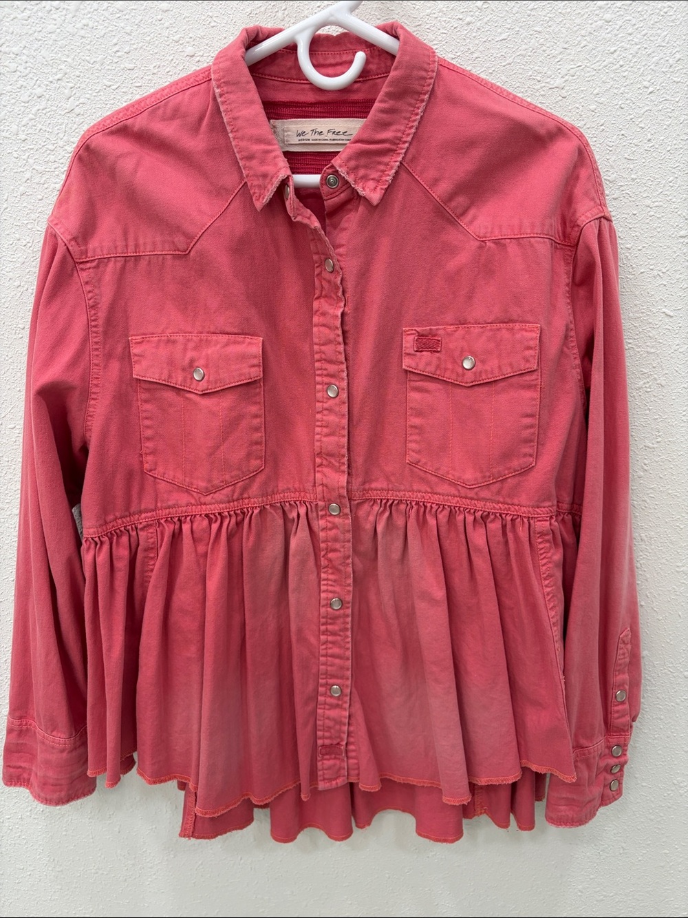 We The Free Coral Pink Peplum Button-Down Shirt